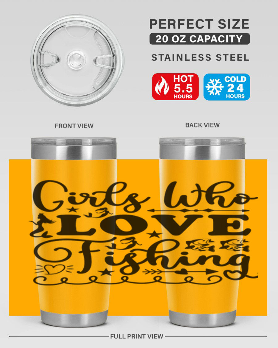 Girls Who Love Fishing 188# Mermaid Tumbler, a stylish 20oz stainless steel drinkware with vibrant mermaid design.