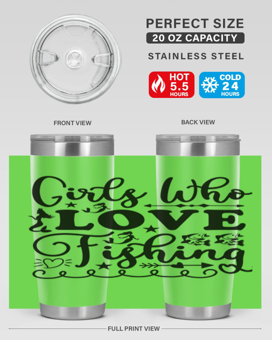 Girls Who Love Fishing 188# Mermaid Tumbler, a stylish 20oz stainless steel drinkware with vibrant mermaid design.