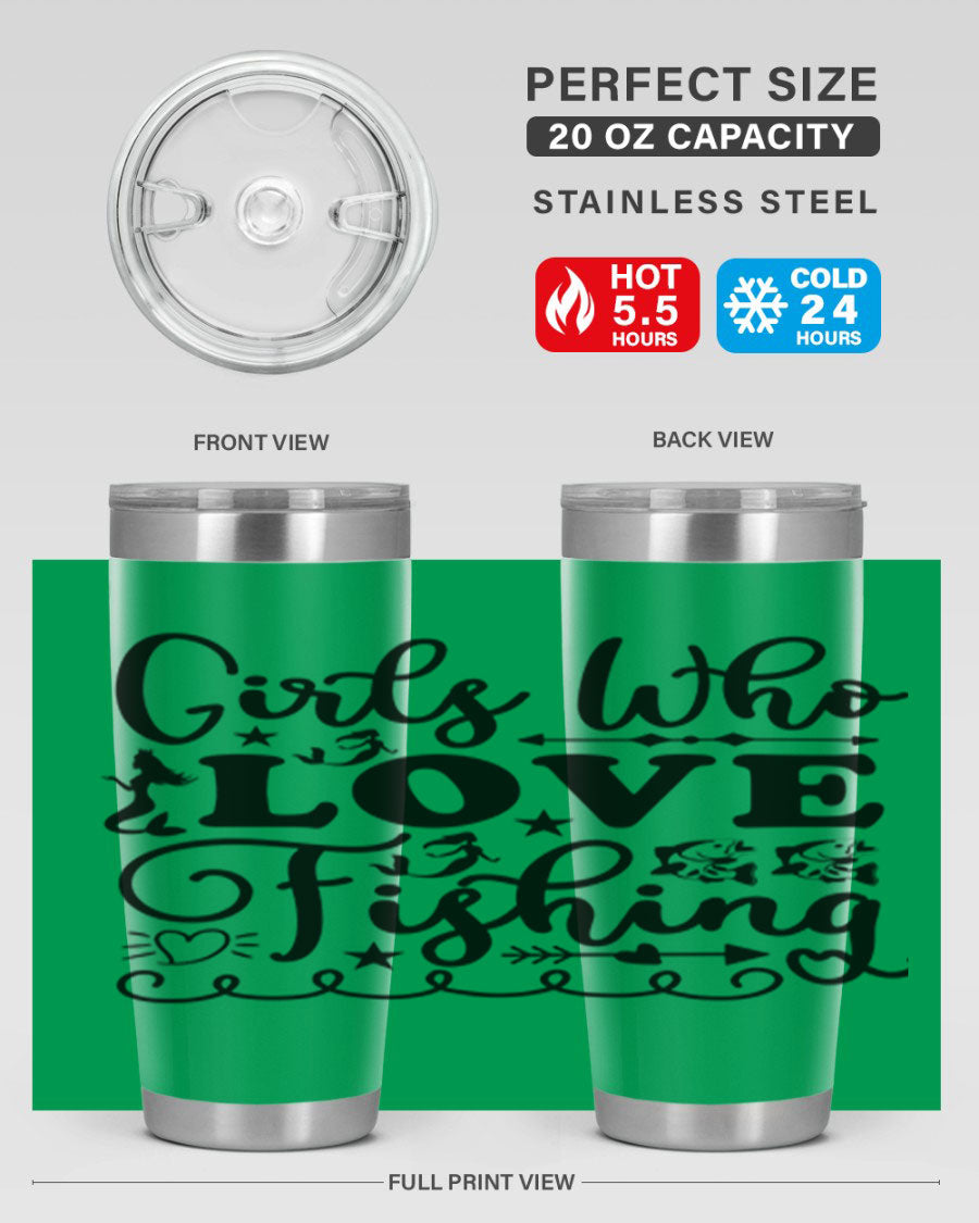 Girls Who Love Fishing 188# Mermaid Tumbler, a stylish 20oz stainless steel drinkware with vibrant mermaid design.