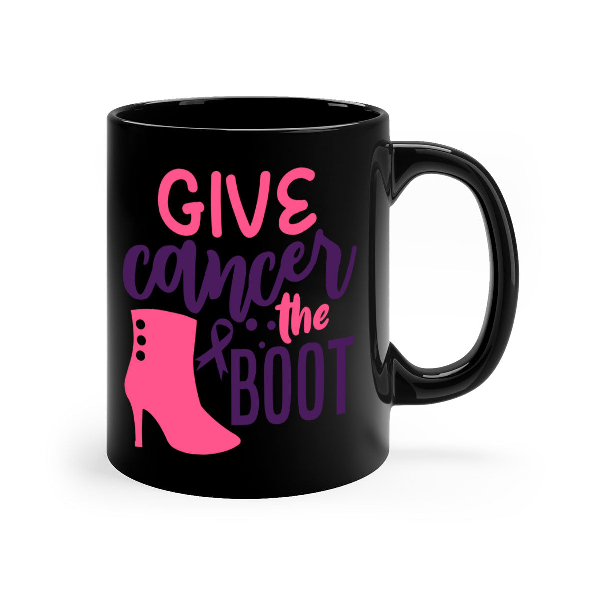 Give Cancer the Boot Style 11# Mug with a glossy finish and colored handle, available in multiple colors and sizes.