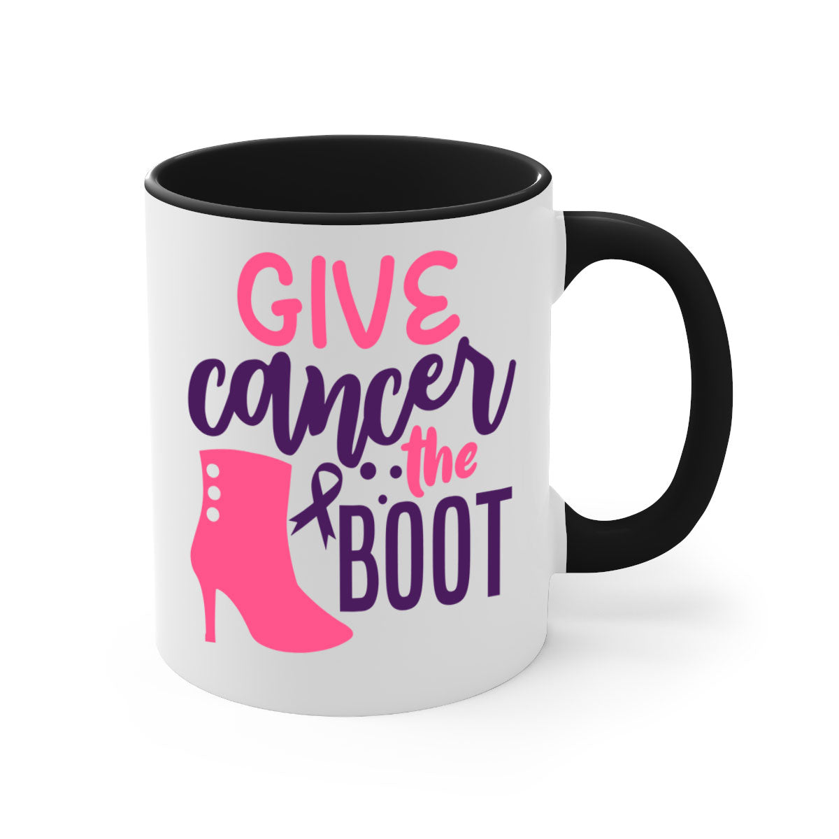 Give Cancer the Boot Style 11# Mug with a glossy finish and colored handle, available in multiple colors and sizes.