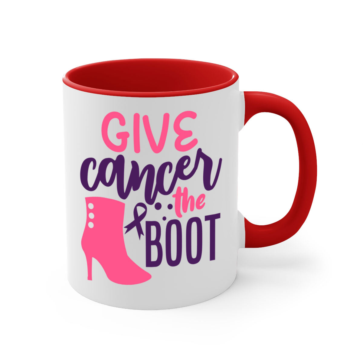 Give Cancer the Boot Style 11# Mug with a glossy finish and colored handle, available in multiple colors and sizes.