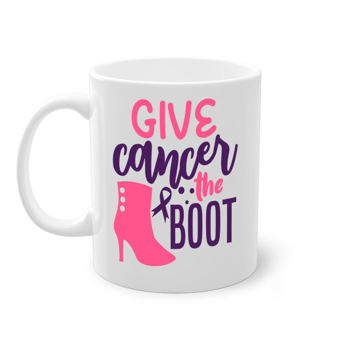 Give Cancer the Boot Style 11# Mug with a glossy finish and colored handle, available in multiple colors and sizes.