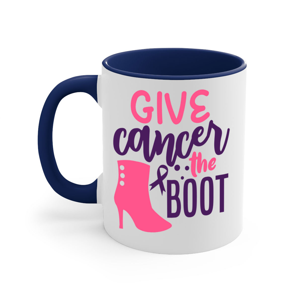 Give Cancer the Boot Style 11# Mug with a glossy finish and colored handle, available in multiple colors and sizes.
