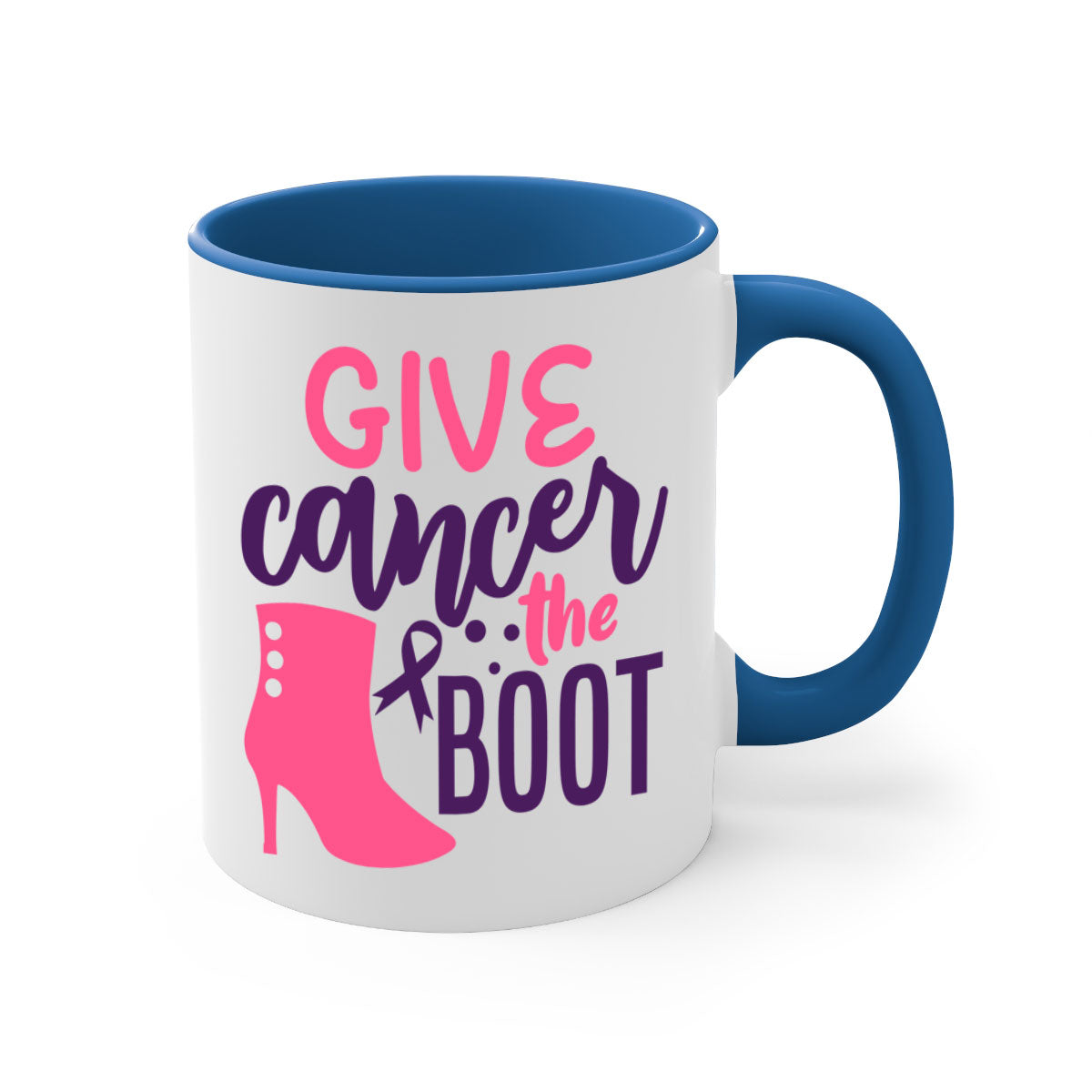 Give Cancer the Boot Style 11# Mug with a glossy finish and colored handle, available in multiple colors and sizes.