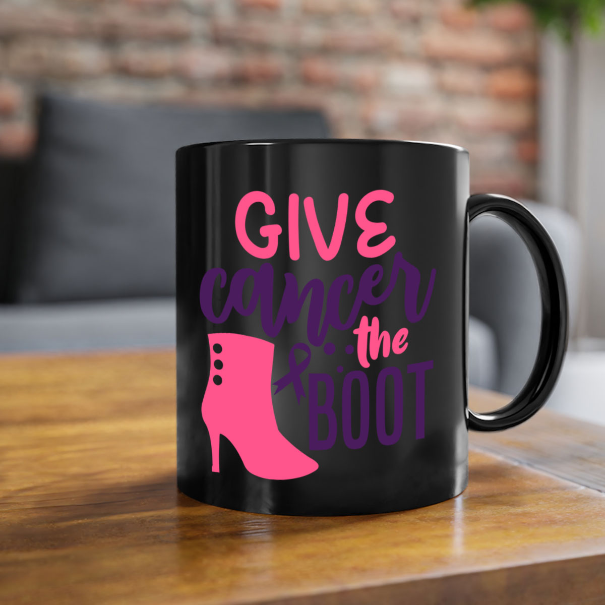 Give Cancer the Boot Style 11# Mug with a glossy finish and colored handle, available in multiple colors and sizes.