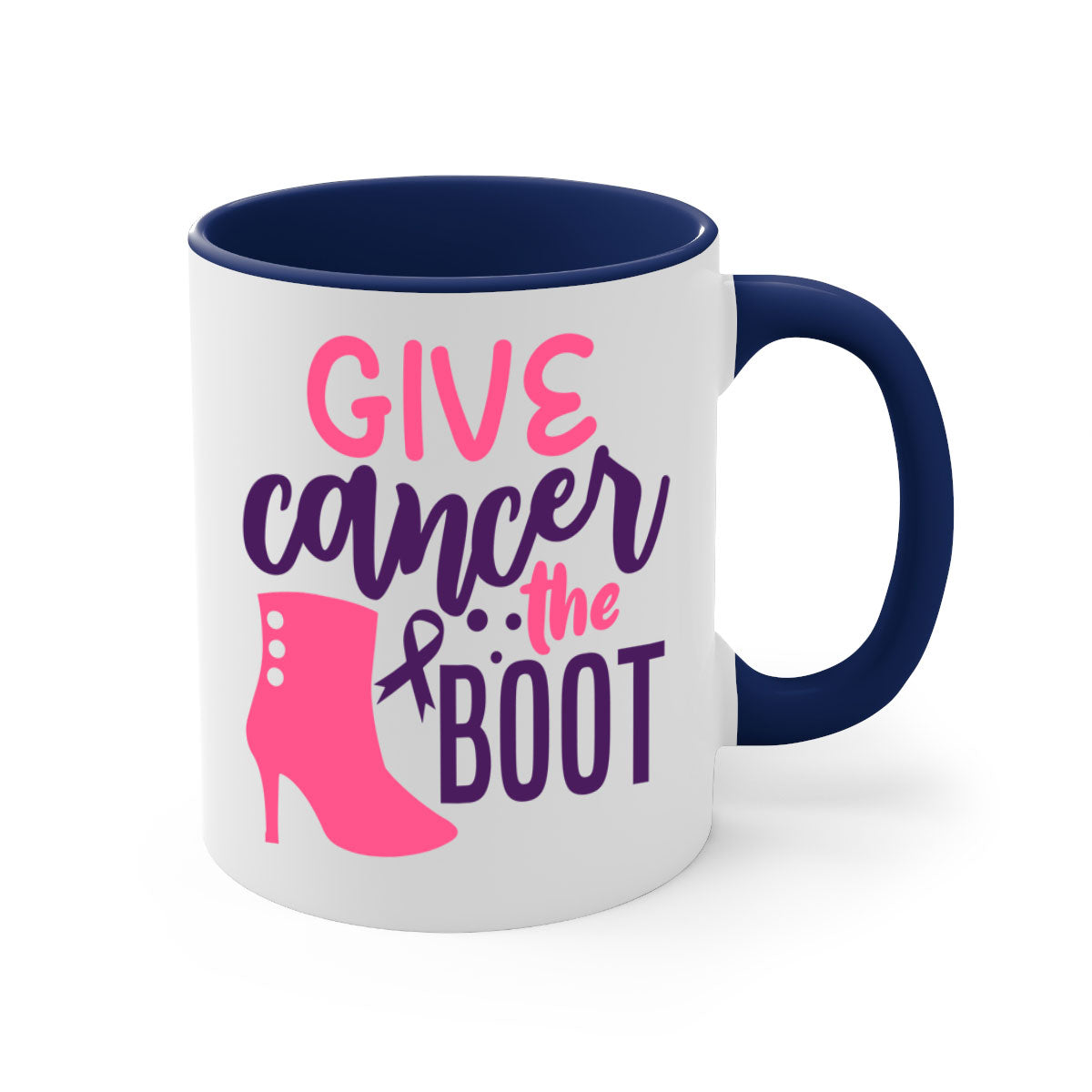 Give Cancer the Boot Style 11# Mug with a glossy finish and colored handle, available in multiple colors and sizes.
