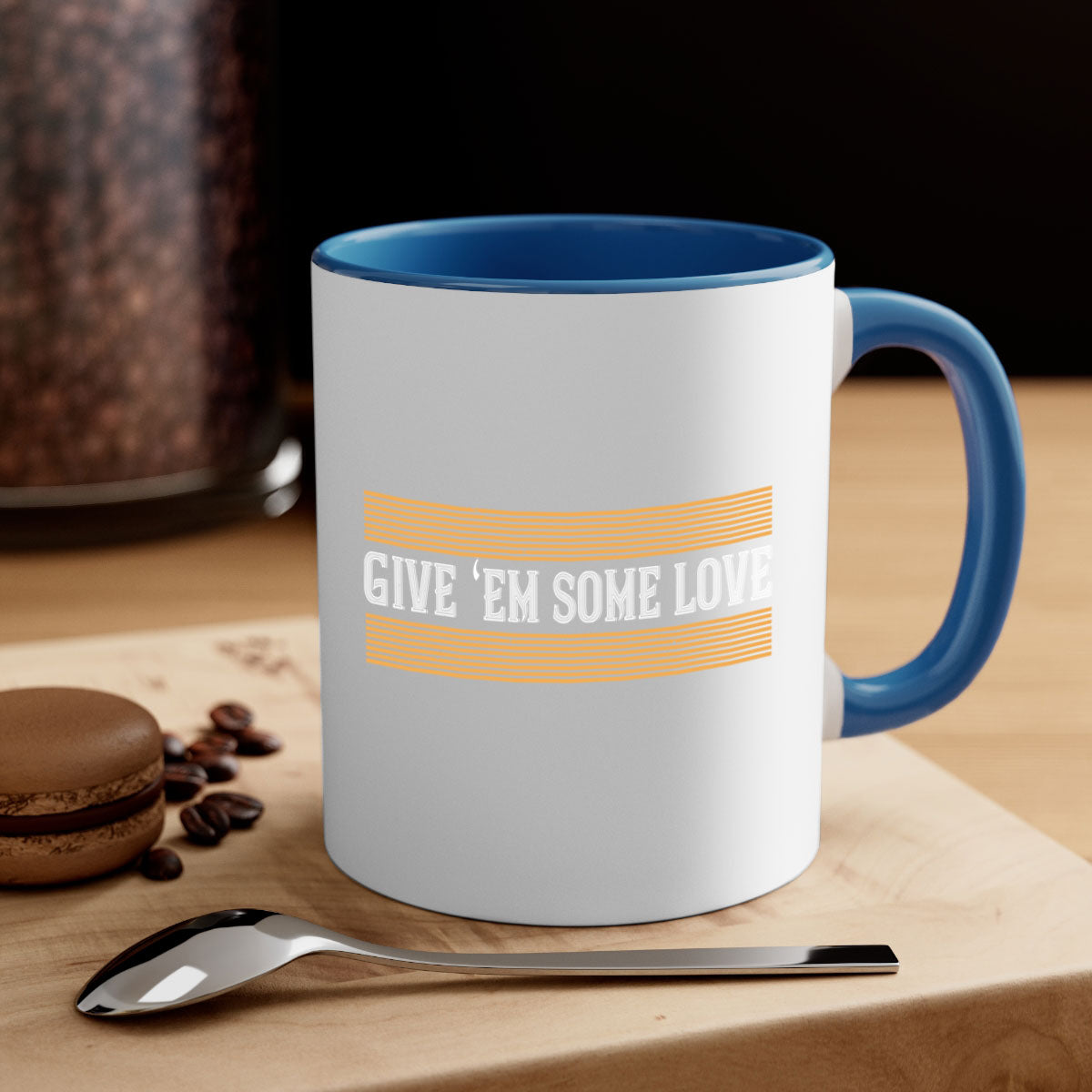 Give ‘em some love 2258# Mug with colorful handle and glossy finish, available in multiple colors and sizes.