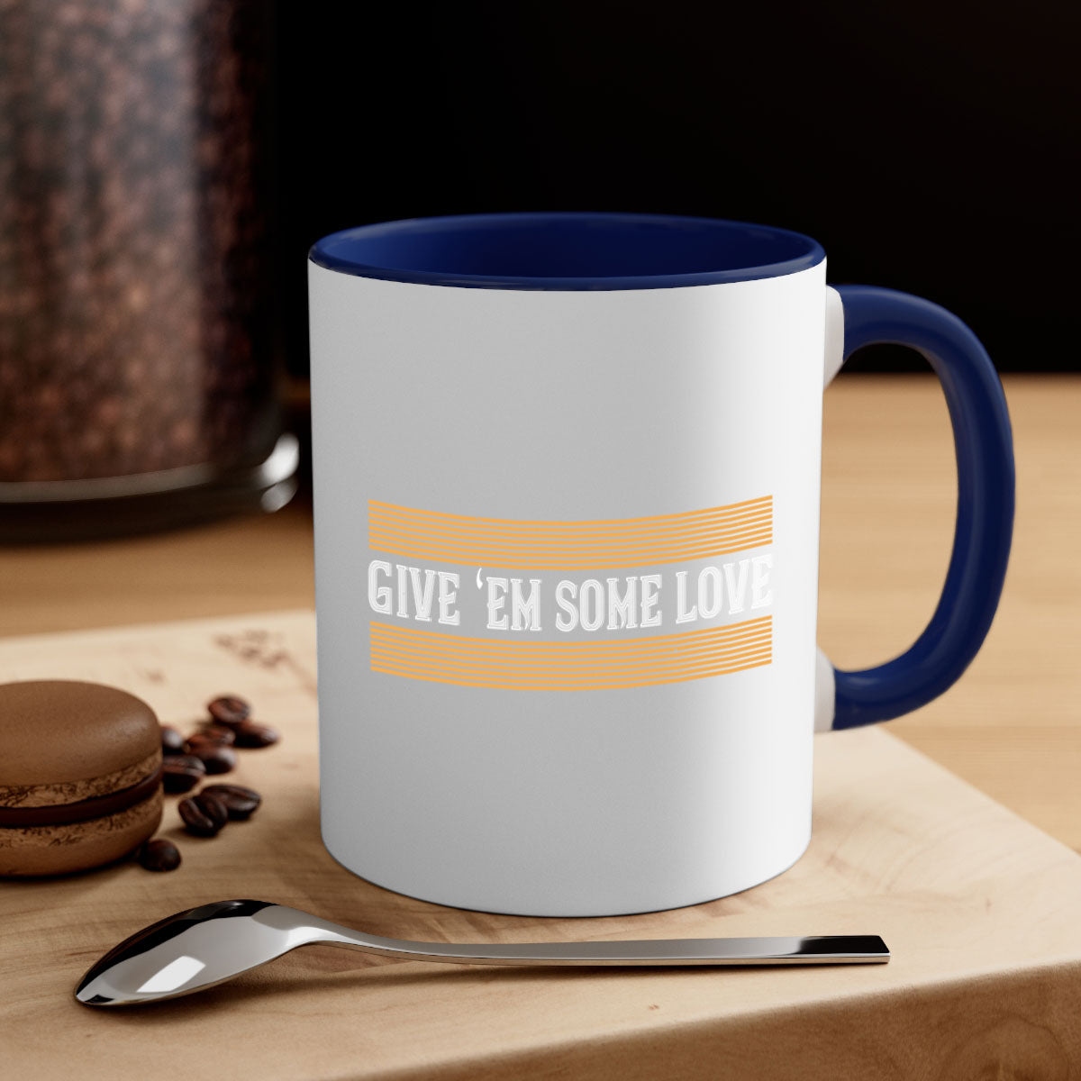 Give ‘em some love 2258# Mug with colorful handle and glossy finish, available in multiple colors and sizes.