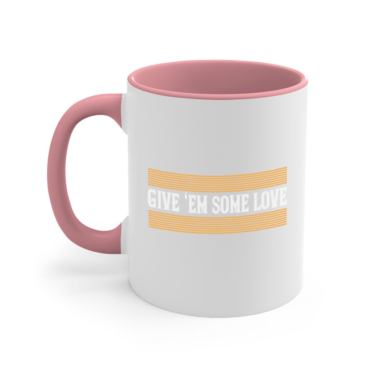 Give ‘em some love 2258# Mug with colorful handle and glossy finish, available in multiple colors and sizes.