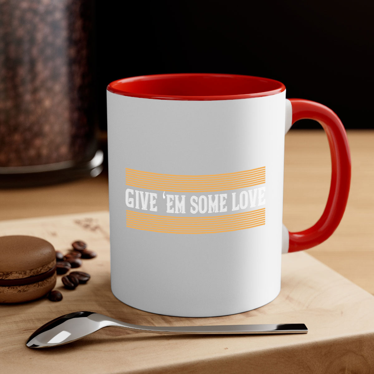 Give ‘em some love 2258# Mug with colorful handle and glossy finish, available in multiple colors and sizes.