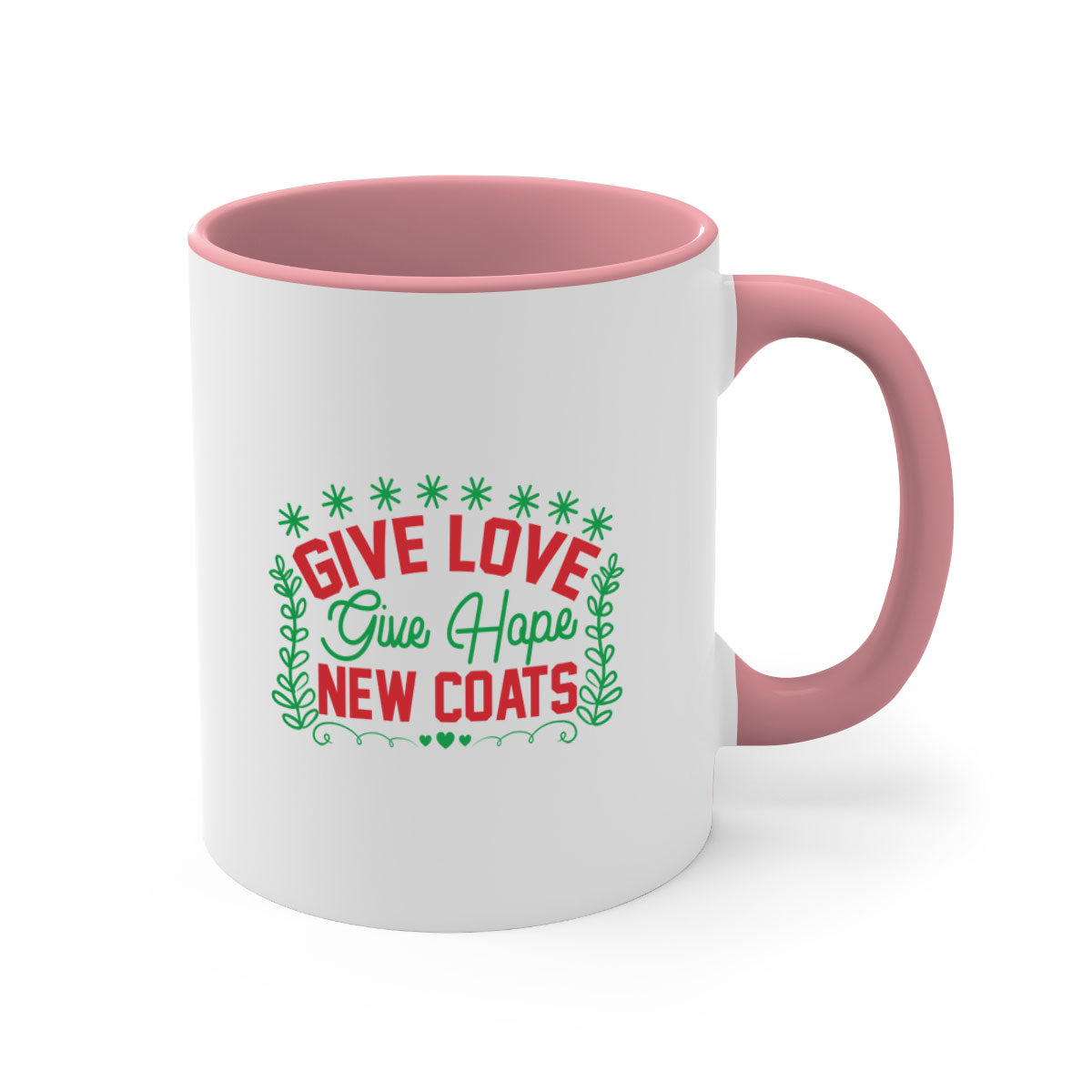 Give Love Give Hope New Coats 117# Mug featuring a glossy finish, colored handle, and interior in five vibrant colors.
