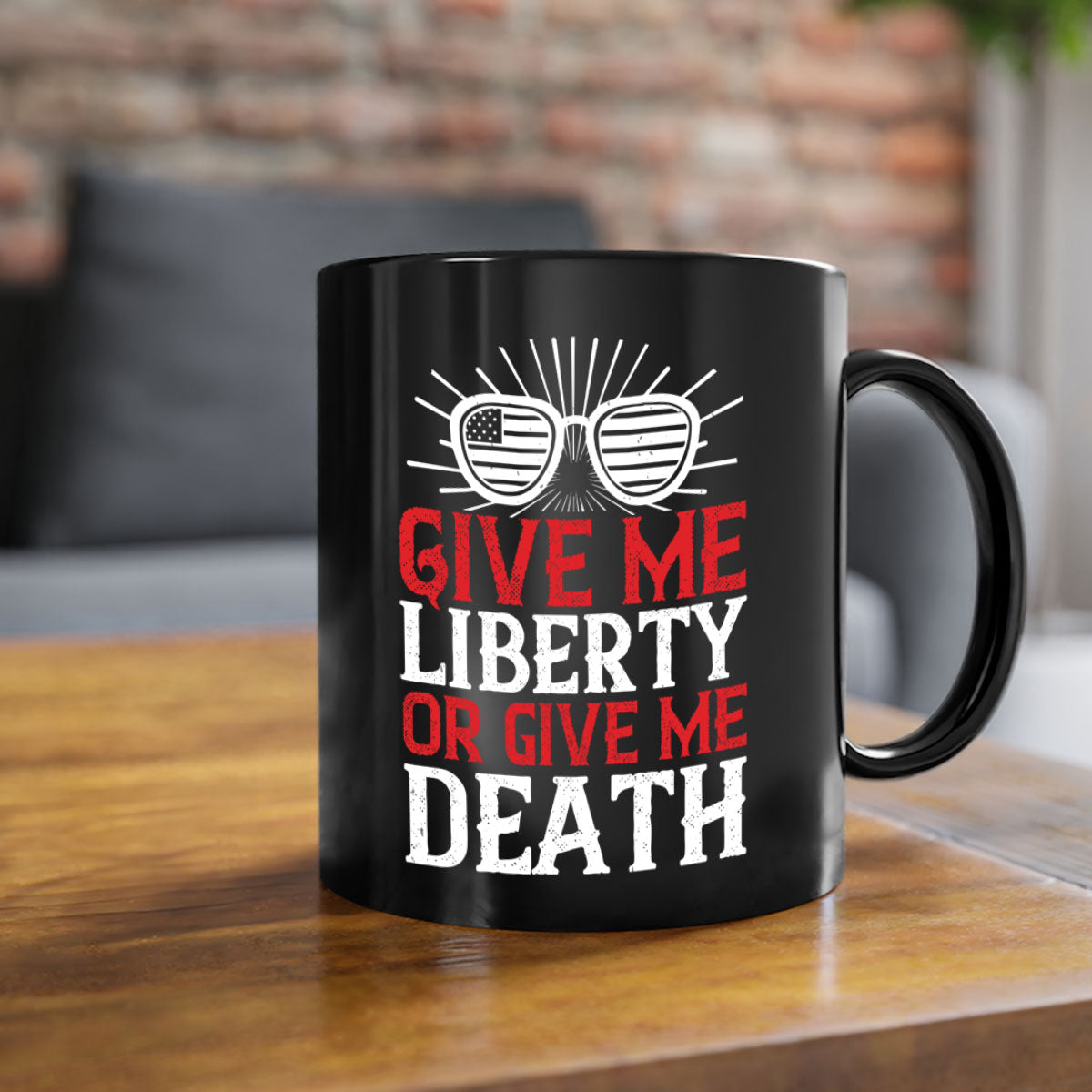 Give me liberty or give me death mug with a glossy finish, featuring a colored handle and interior, available in multiple colors.