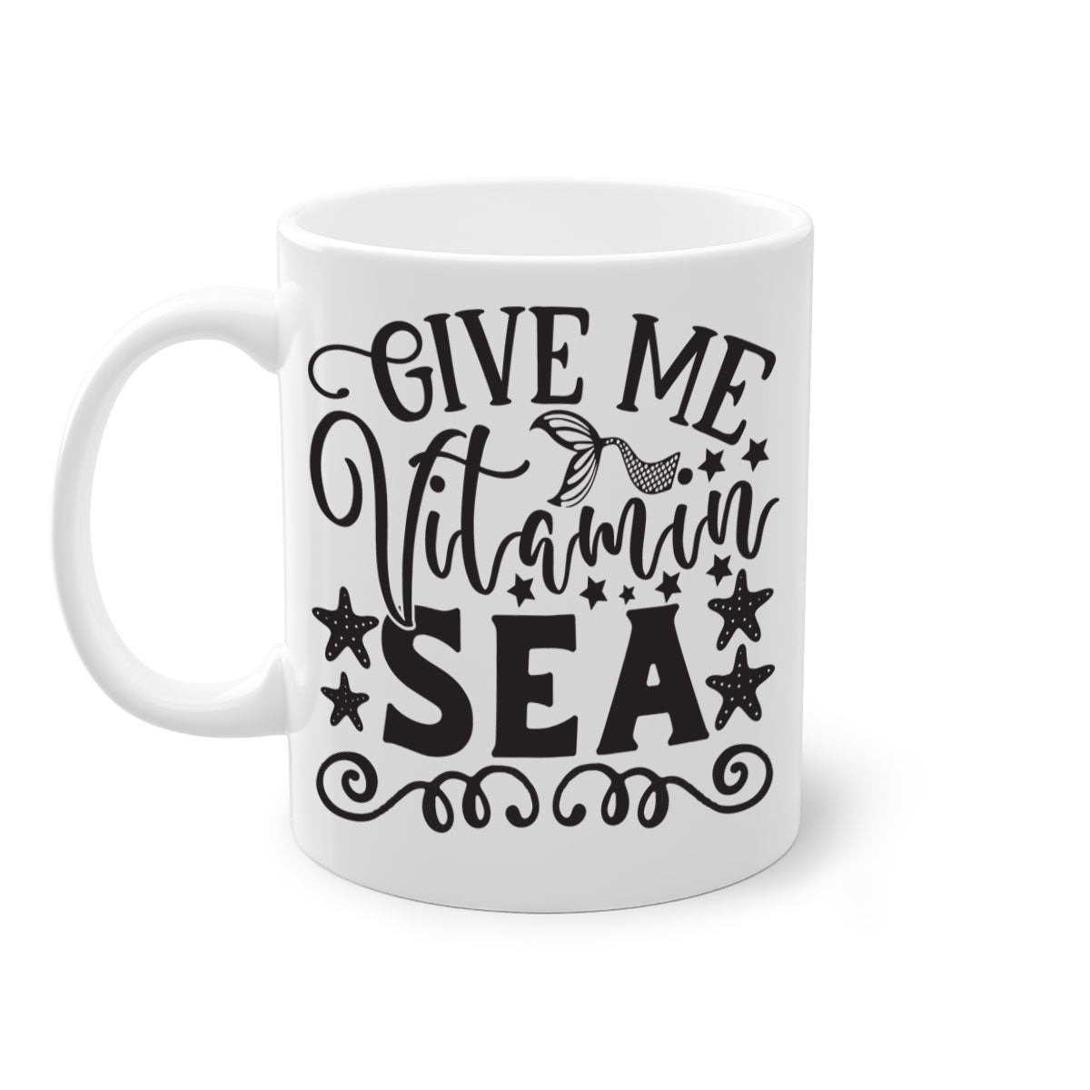 Give me vitamin sea 191# Mermaid Mug with colorful handle and glossy finish, perfect for coffee and tea lovers.