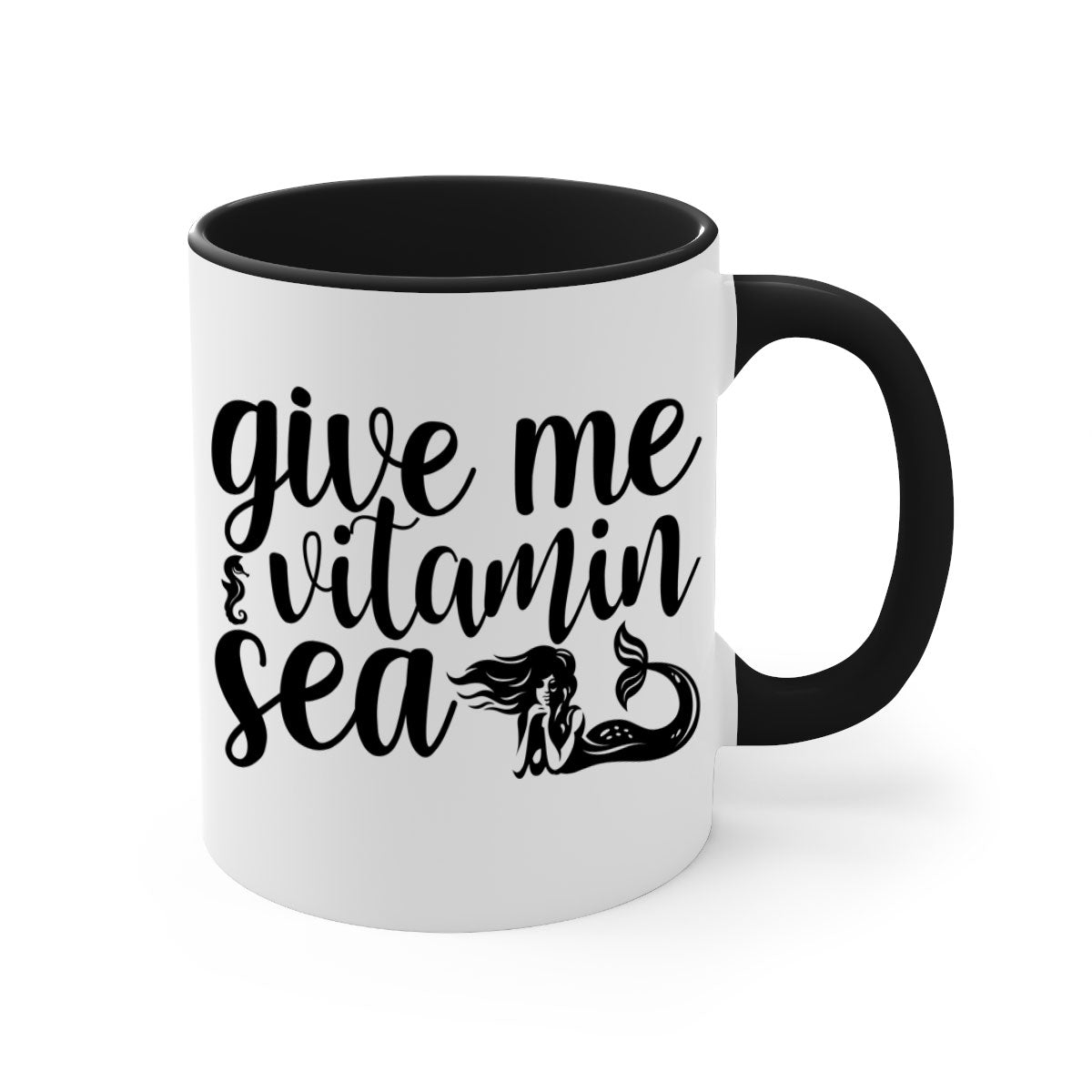 Give me vitamin sea 192# Mermaid Mug with colorful handle and glossy finish, available in multiple colors and sizes.