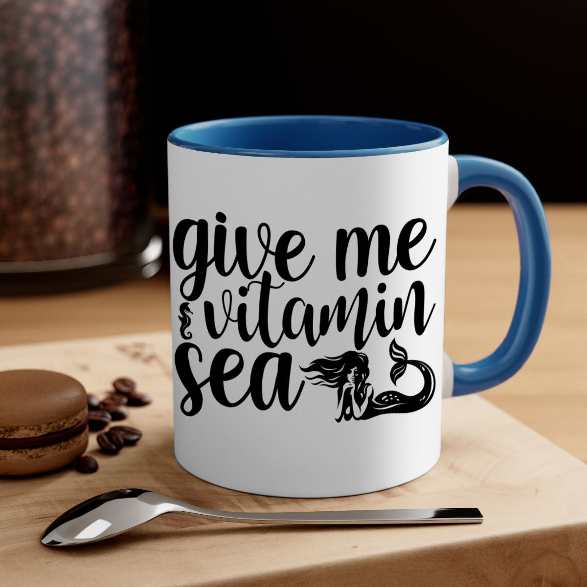 Give me vitamin sea 192# Mermaid Mug with colorful handle and glossy finish, available in multiple colors and sizes.