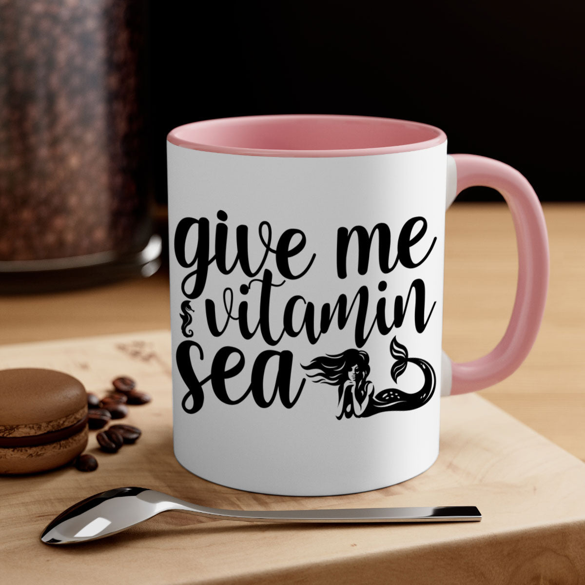Give me vitamin sea 192# Mermaid Mug with colorful handle and glossy finish, available in multiple colors and sizes.