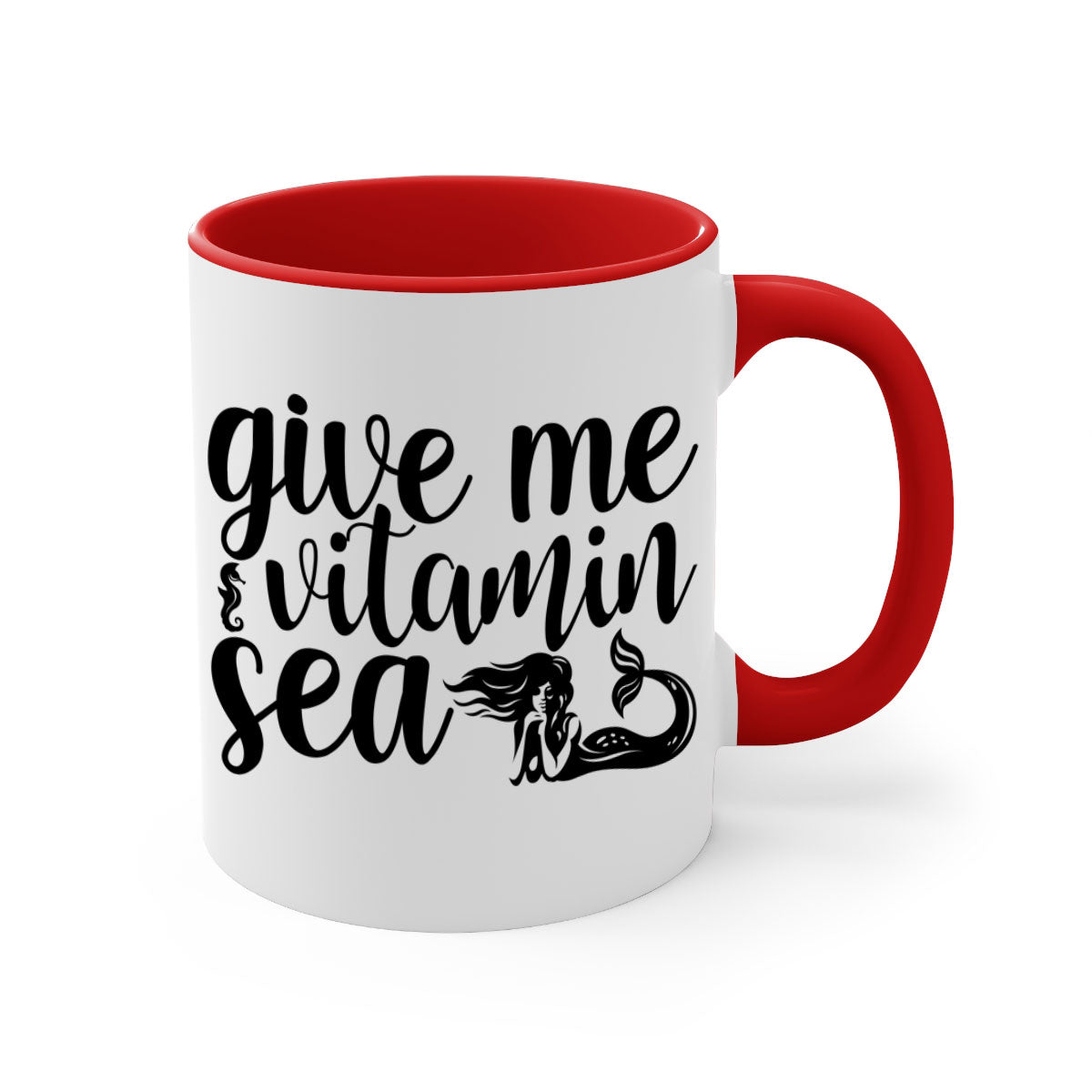Give me vitamin sea 192# Mermaid Mug with colorful handle and glossy finish, available in multiple colors and sizes.