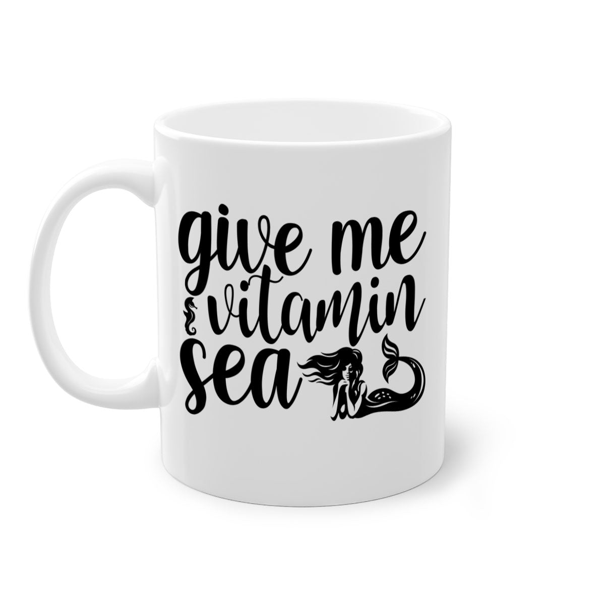 Give me vitamin sea 192# Mermaid Mug with colorful handle and glossy finish, available in multiple colors and sizes.