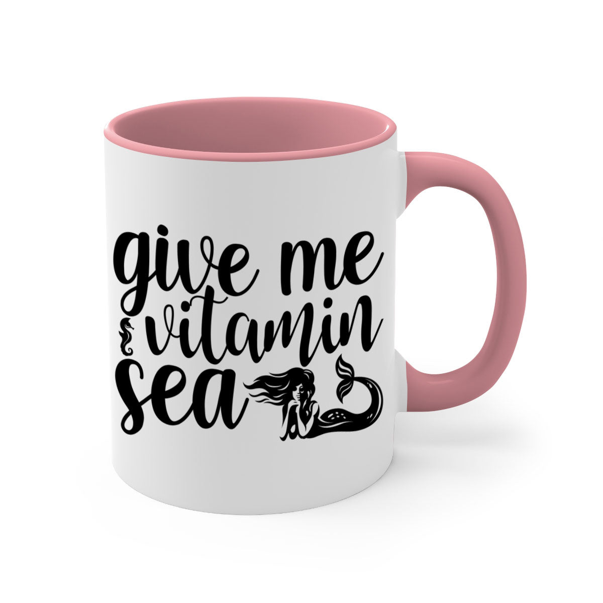 Give me vitamin sea 192# Mermaid Mug with colorful handle and glossy finish, available in multiple colors and sizes.