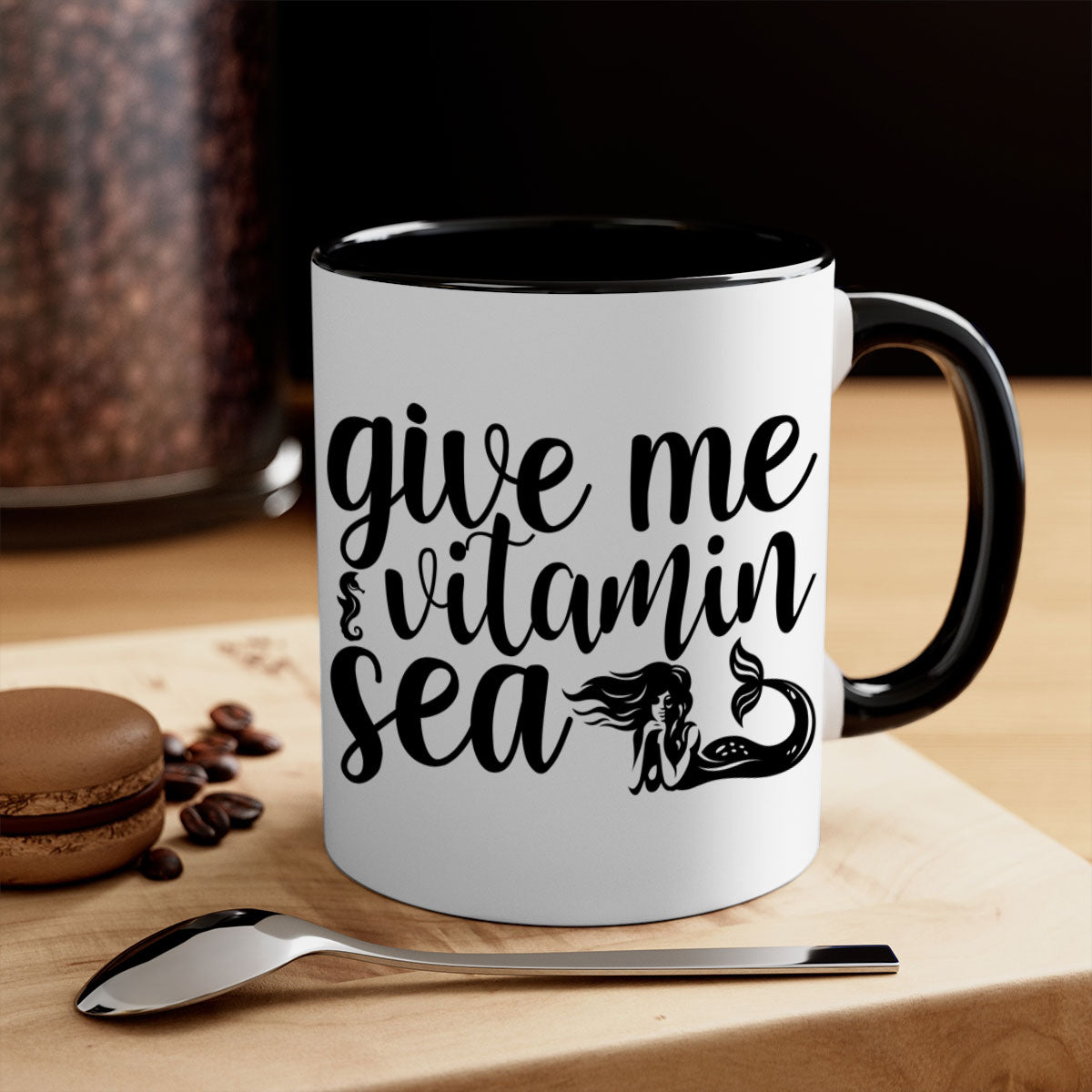 Give me vitamin sea 192# Mermaid Mug with colorful handle and glossy finish, available in multiple colors and sizes.