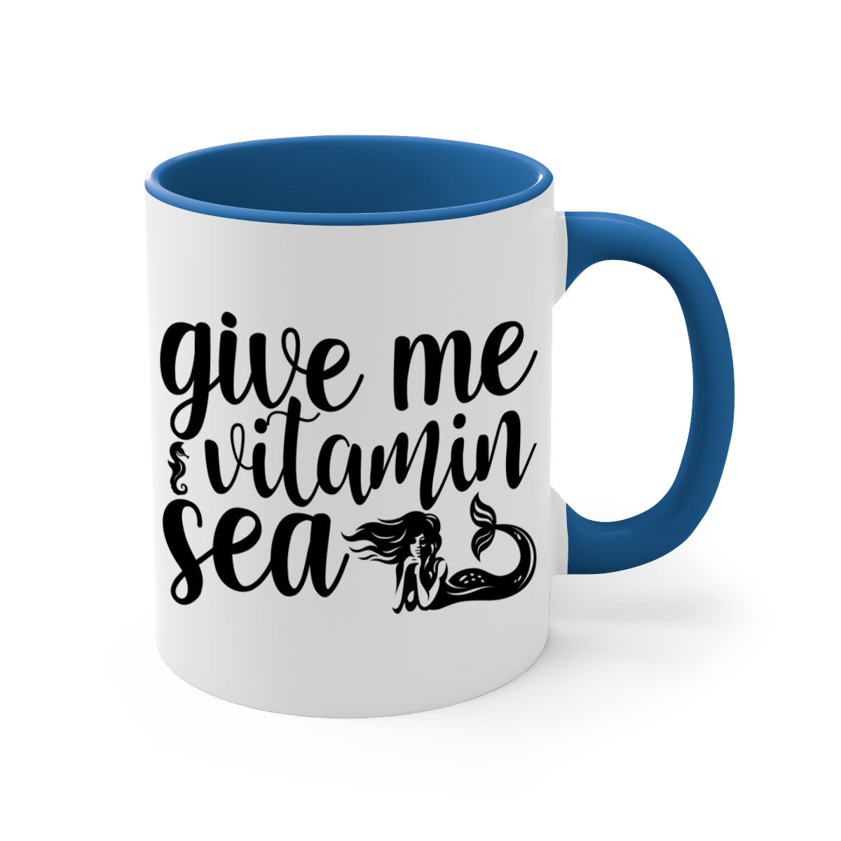 Give me vitamin sea 192# Mermaid Mug with colorful handle and glossy finish, available in multiple colors and sizes.