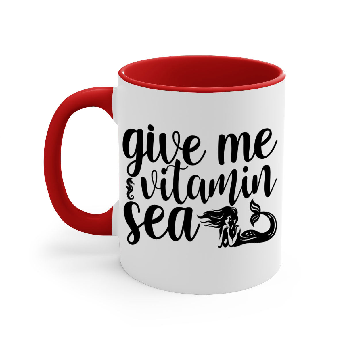 Give me vitamin sea 192# Mermaid Mug with colorful handle and glossy finish, available in multiple colors and sizes.