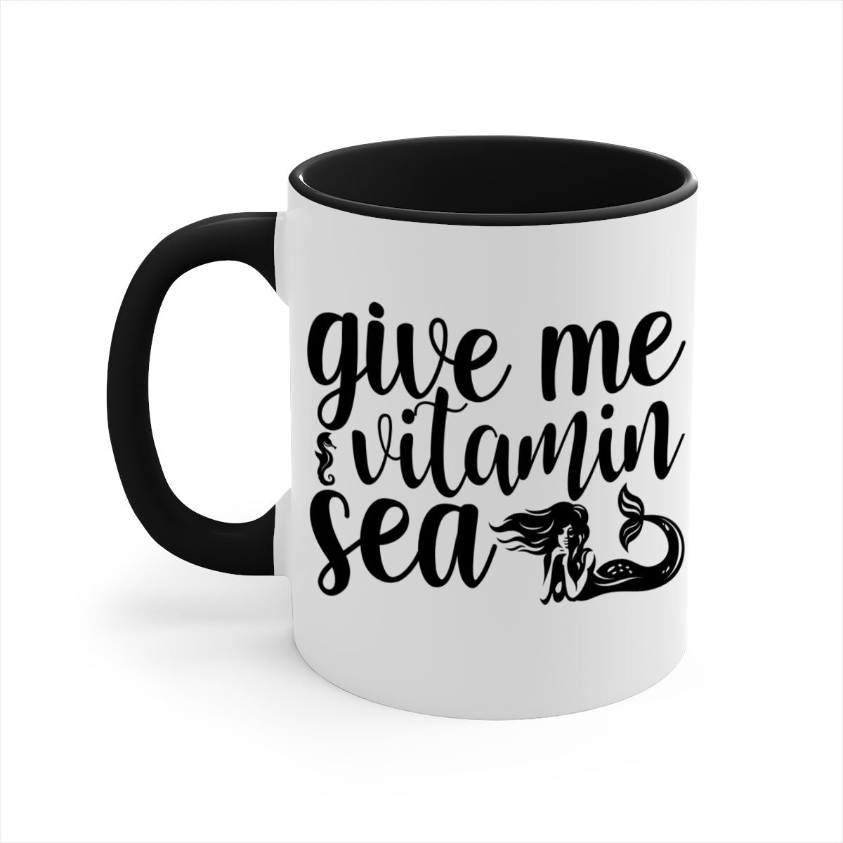 Give me vitamin sea 192# Mermaid Mug with colorful handle and glossy finish, available in multiple colors and sizes.