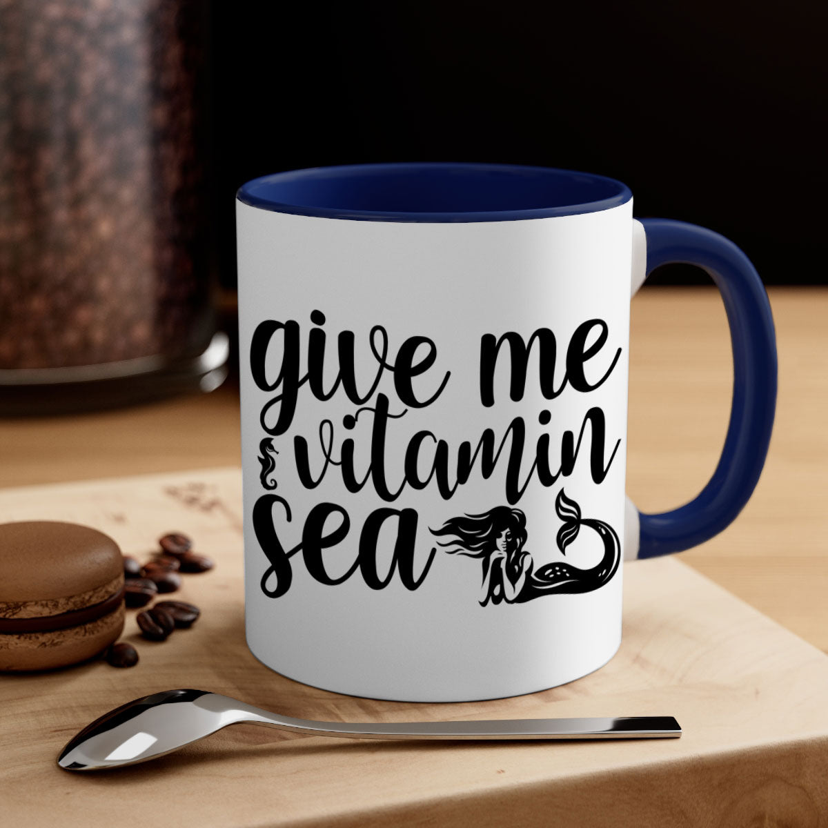Give me vitamin sea 192# Mermaid Mug with colorful handle and glossy finish, available in multiple colors and sizes.
