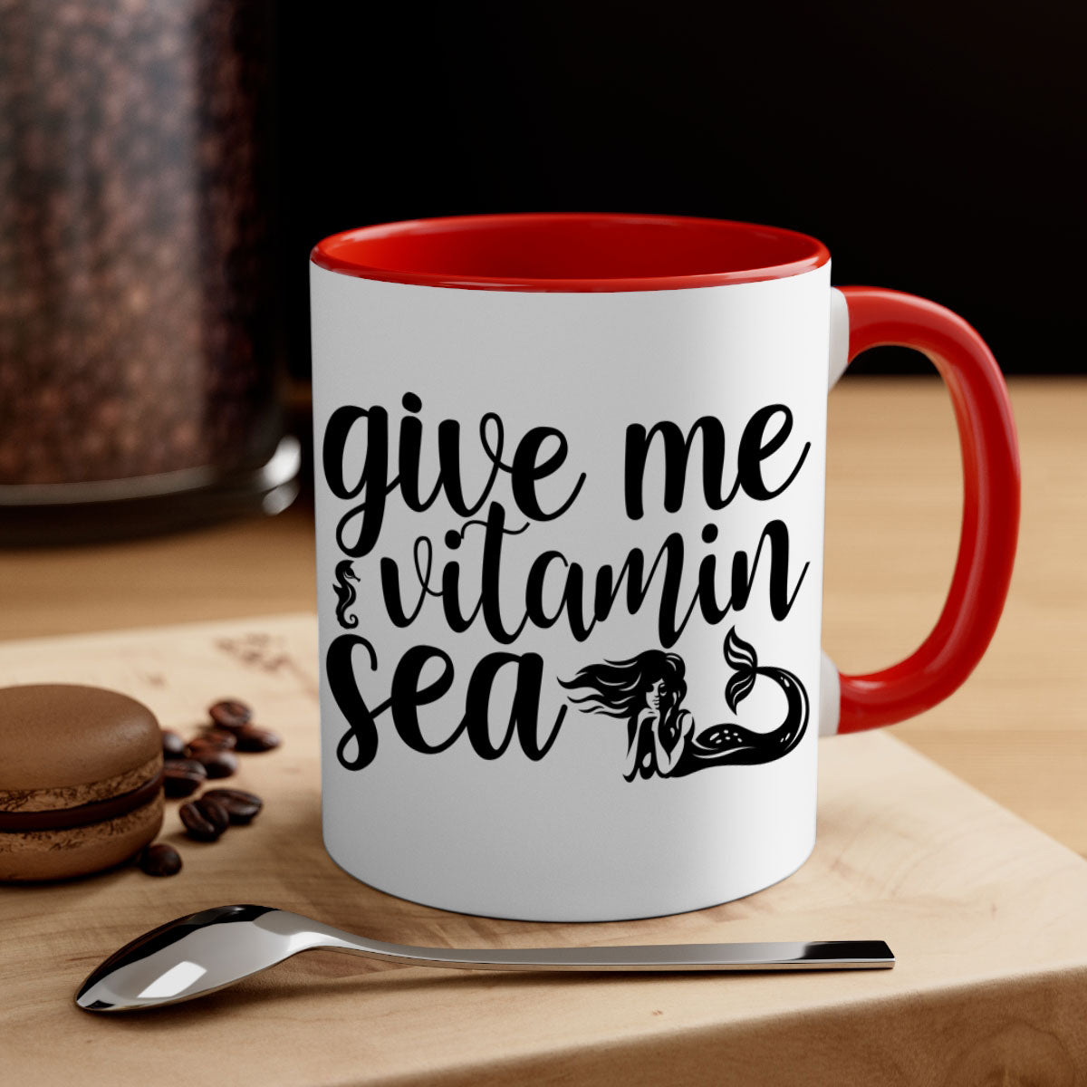 Give me vitamin sea 192# Mermaid Mug with colorful handle and glossy finish, available in multiple colors and sizes.