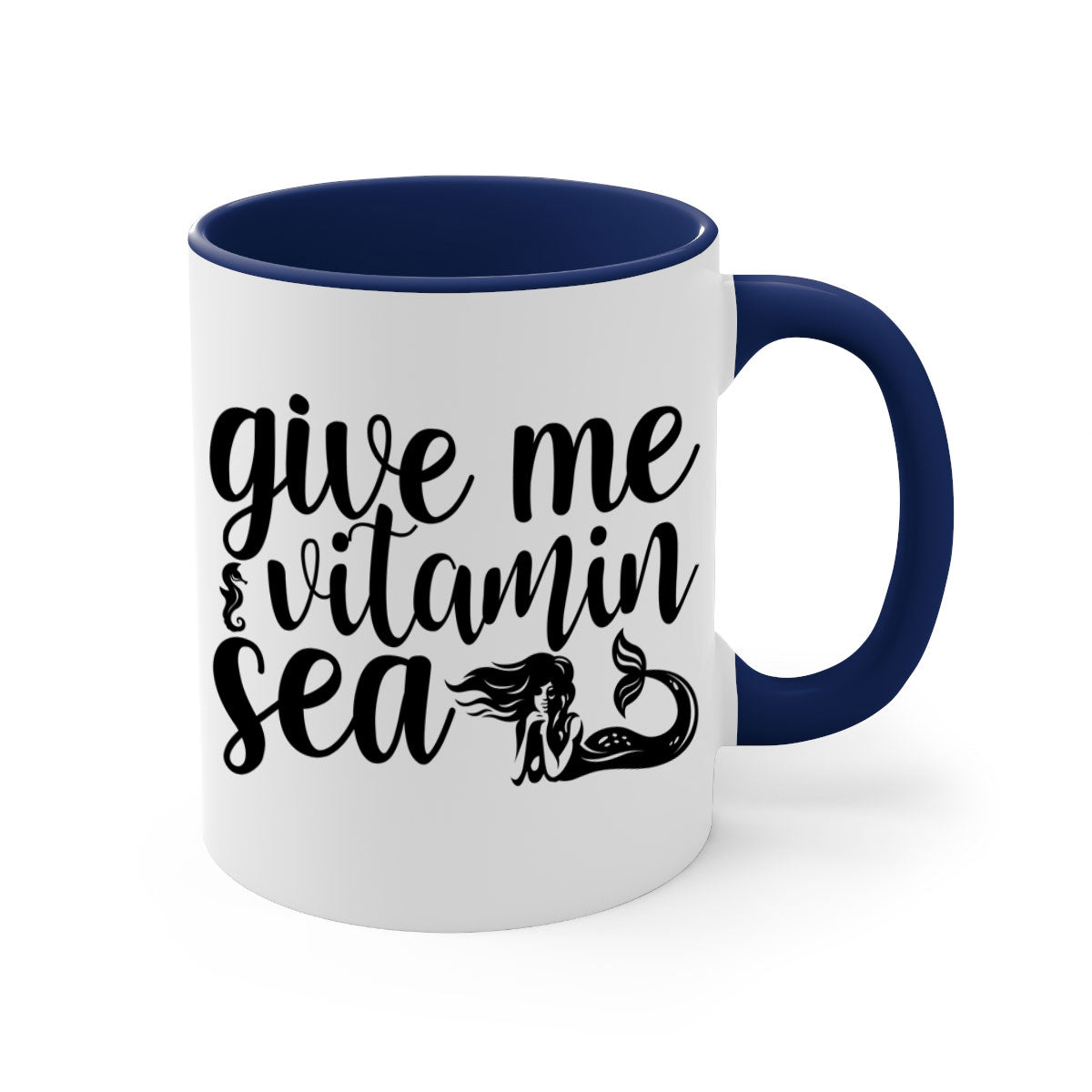Give me vitamin sea 192# Mermaid Mug with colorful handle and glossy finish, available in multiple colors and sizes.