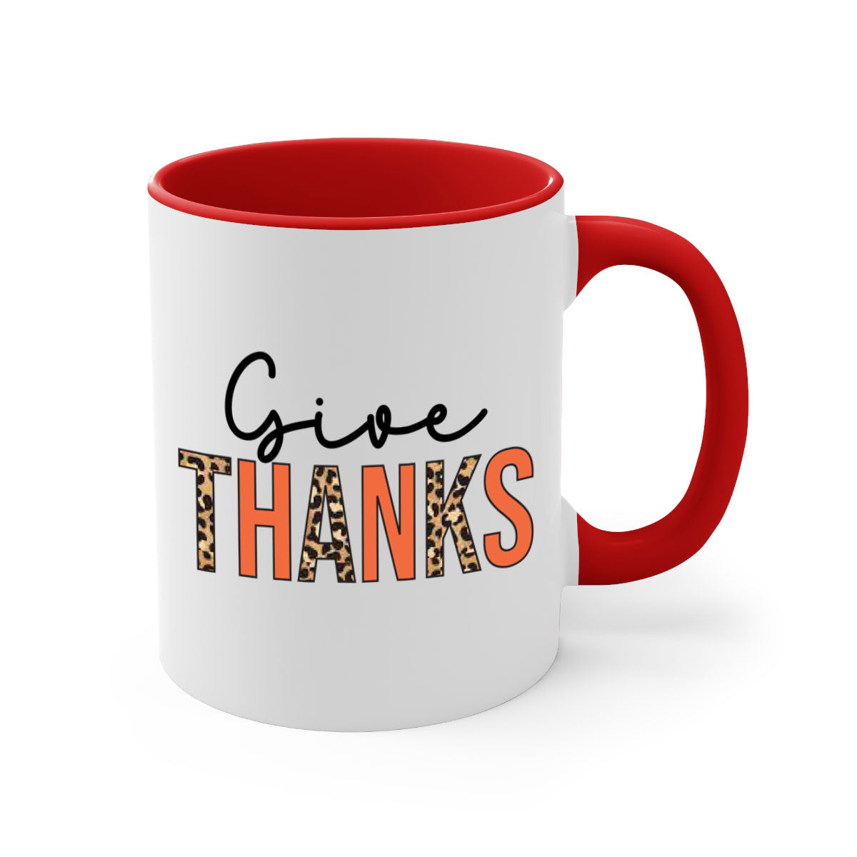 Give Thanks 194# Mug featuring a glossy finish, colored handle, and interior, available in multiple colors and sizes.