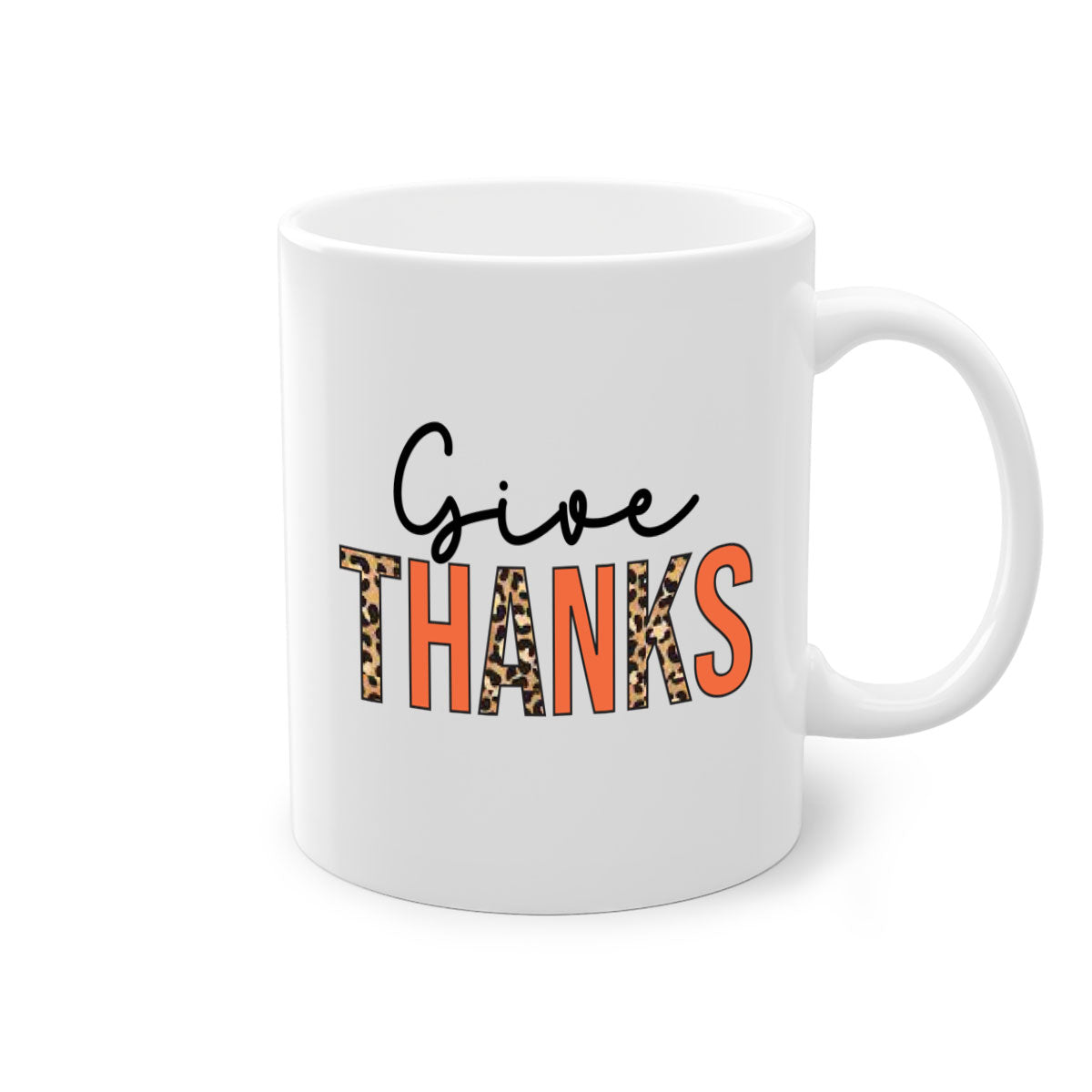 Give Thanks 194# Mug featuring a glossy finish, colored handle, and interior, available in multiple colors and sizes.