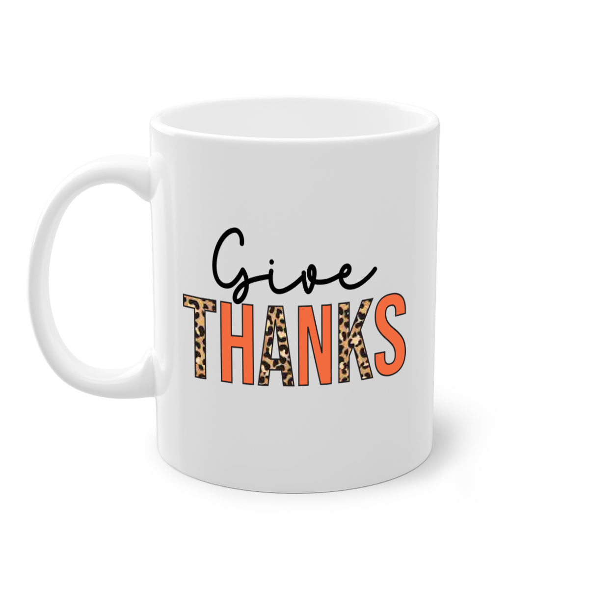 Give Thanks 194# Mug featuring a glossy finish, colored handle, and interior, available in multiple colors and sizes.