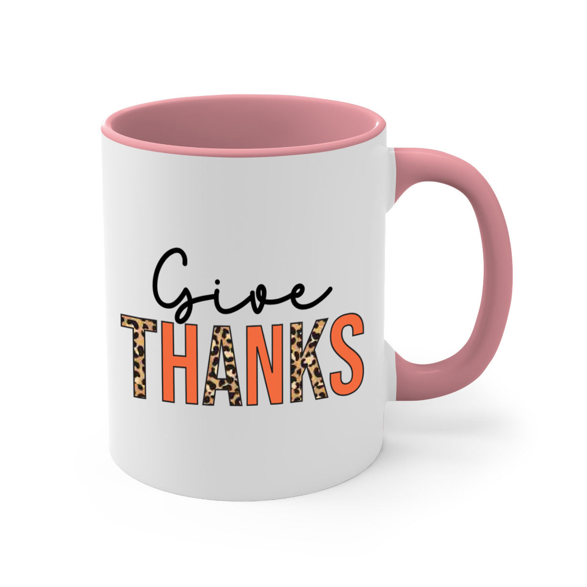 Give Thanks 194# Mug featuring a glossy finish, colored handle, and interior, available in multiple colors and sizes.