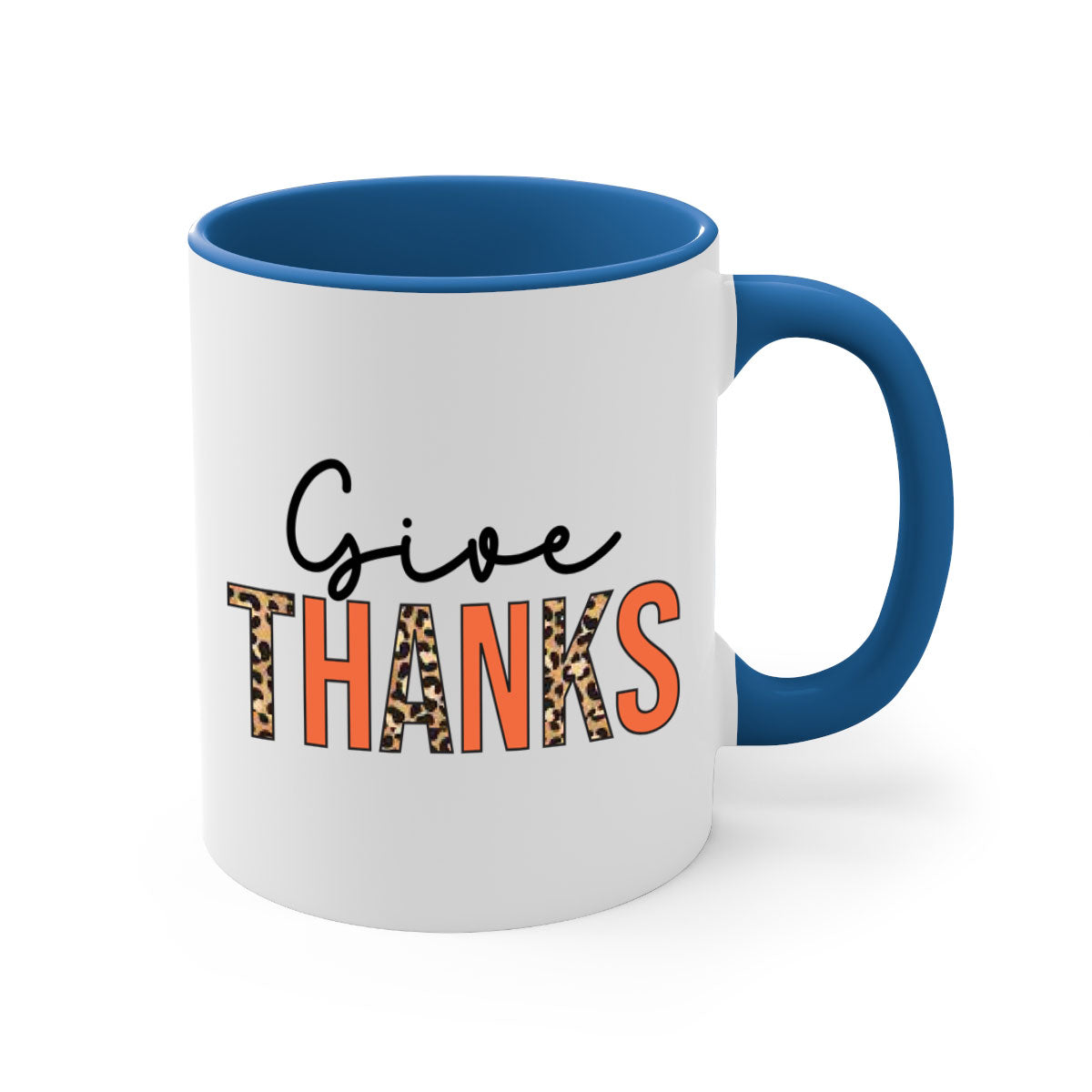 Give Thanks 194# Mug featuring a glossy finish, colored handle, and interior, available in multiple colors and sizes.