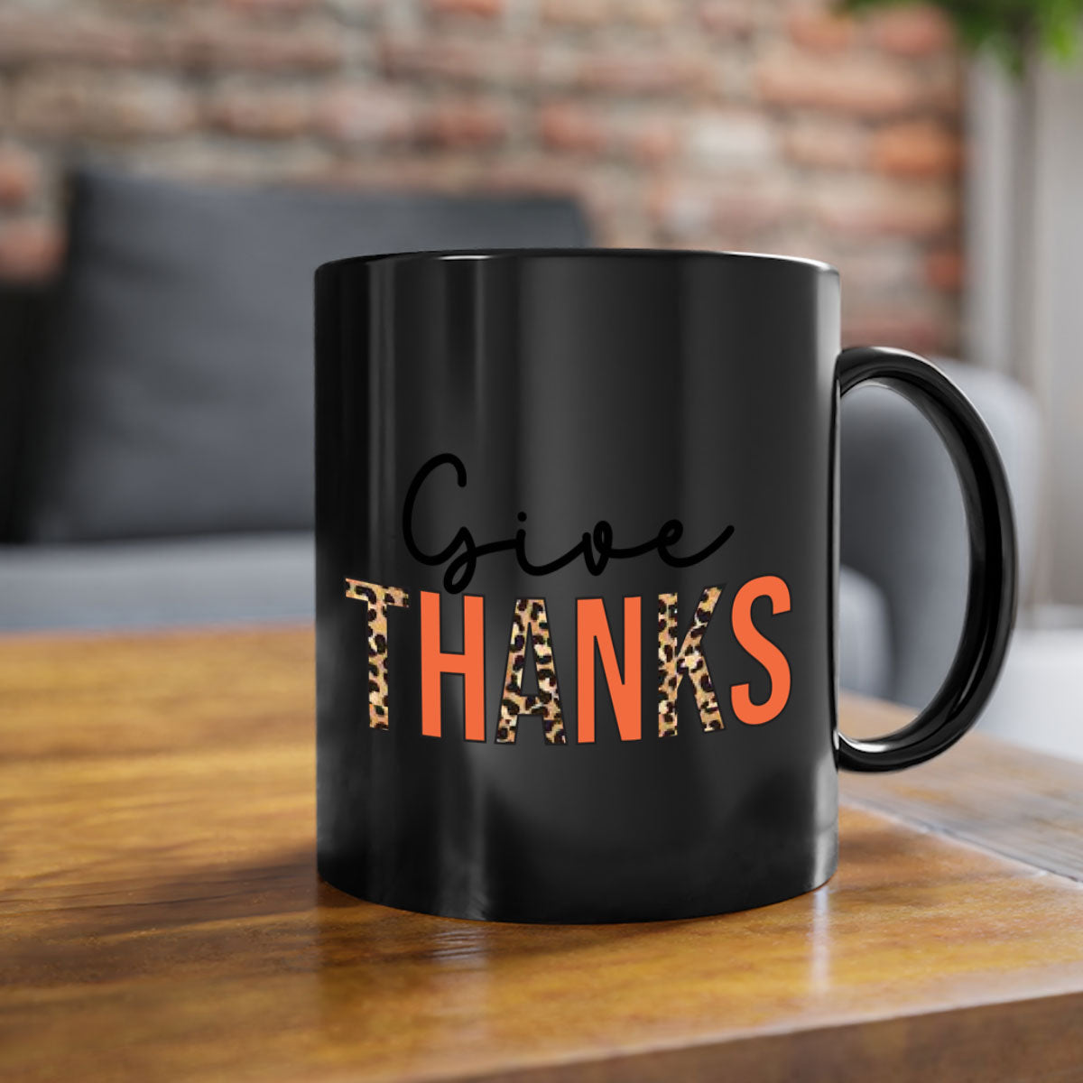 Give Thanks 194# Mug featuring a glossy finish, colored handle, and interior, available in multiple colors and sizes.