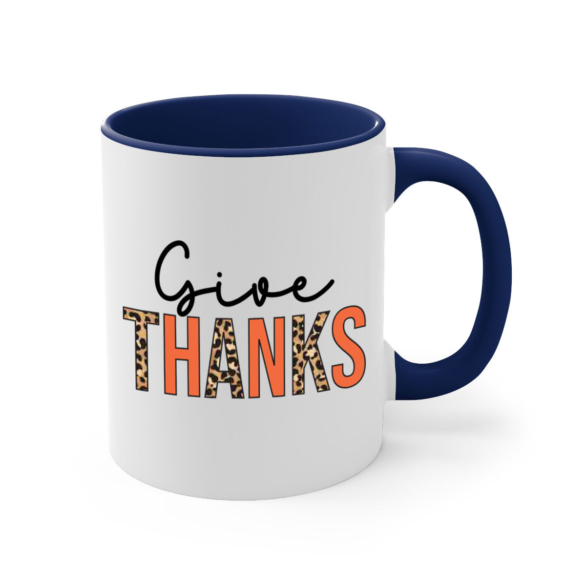 Give Thanks 194# Mug featuring a glossy finish, colored handle, and interior, available in multiple colors and sizes.
