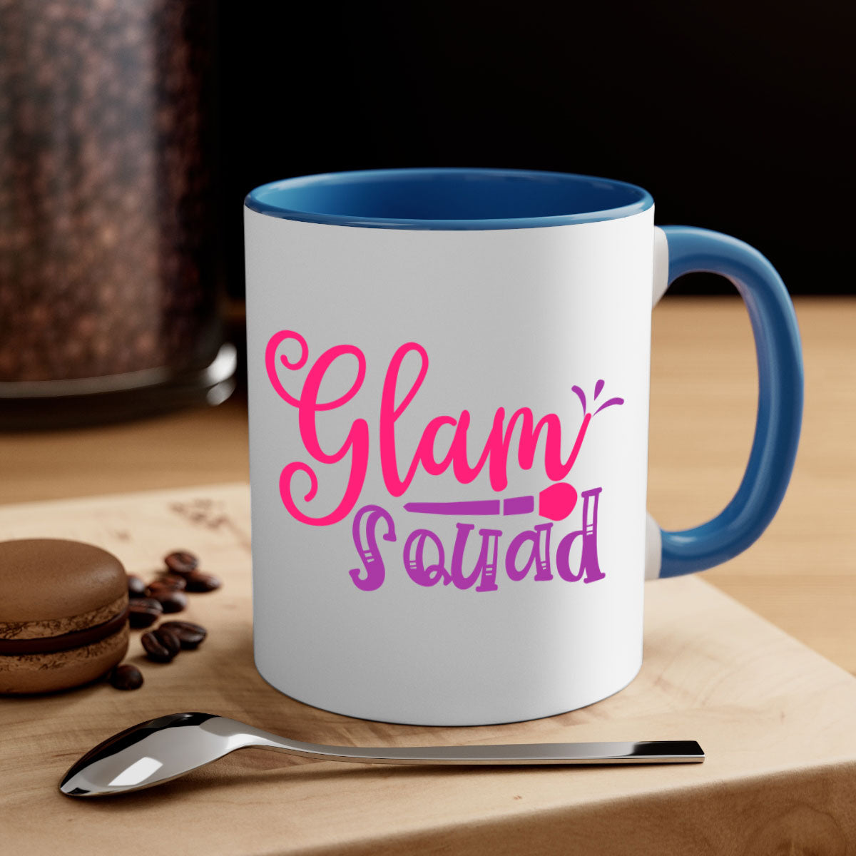 Glam Squad Style 237# two-tone ceramic coffee mug with colored handle and glossy finish, available in multiple colors.