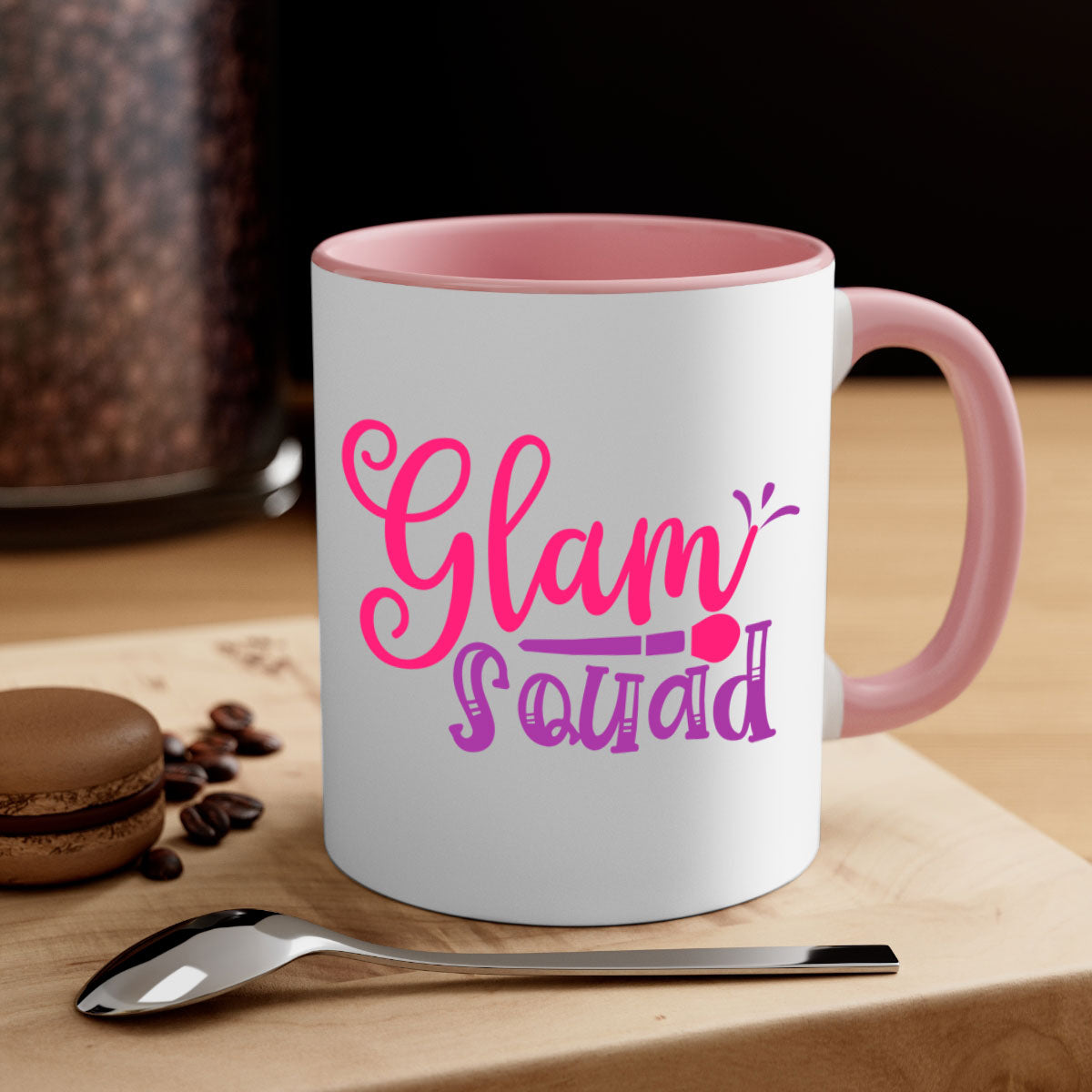 Glam Squad Style 237# two-tone ceramic coffee mug with colored handle and glossy finish, available in multiple colors.
