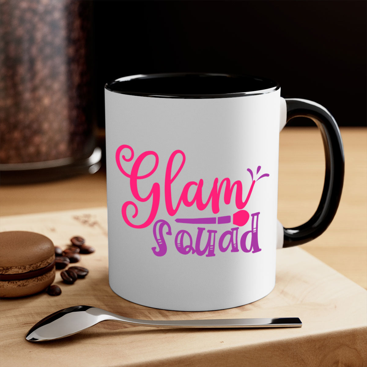 Glam Squad Style 237# two-tone ceramic coffee mug with colored handle and glossy finish, available in multiple colors.