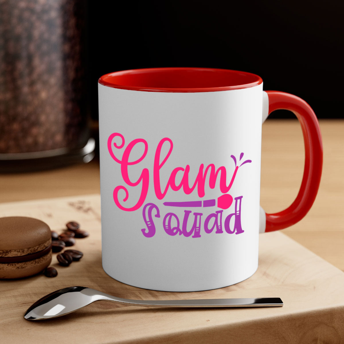 Glam Squad Style 237# two-tone ceramic coffee mug with colored handle and glossy finish, available in multiple colors.