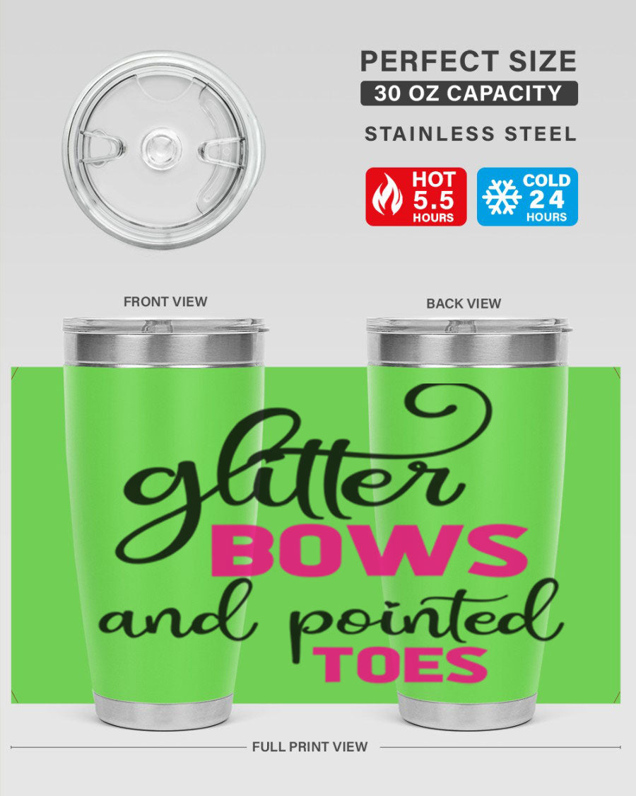 Glitter Bows and Pointed Toes 41# Tumbler featuring a stylish design with double wall vacuum stainless steel and a drink-thru lid.