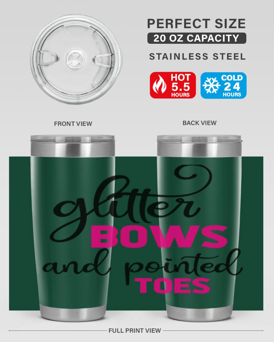 Glitter Bows and Pointed Toes 41# Tumbler featuring a stylish design with double wall vacuum stainless steel and a drink-thru lid.