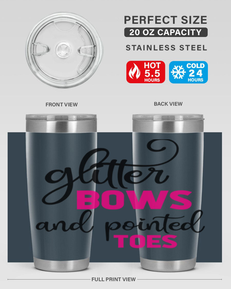 Glitter Bows and Pointed Toes 41# Tumbler featuring a stylish design with double wall vacuum stainless steel and a drink-thru lid.