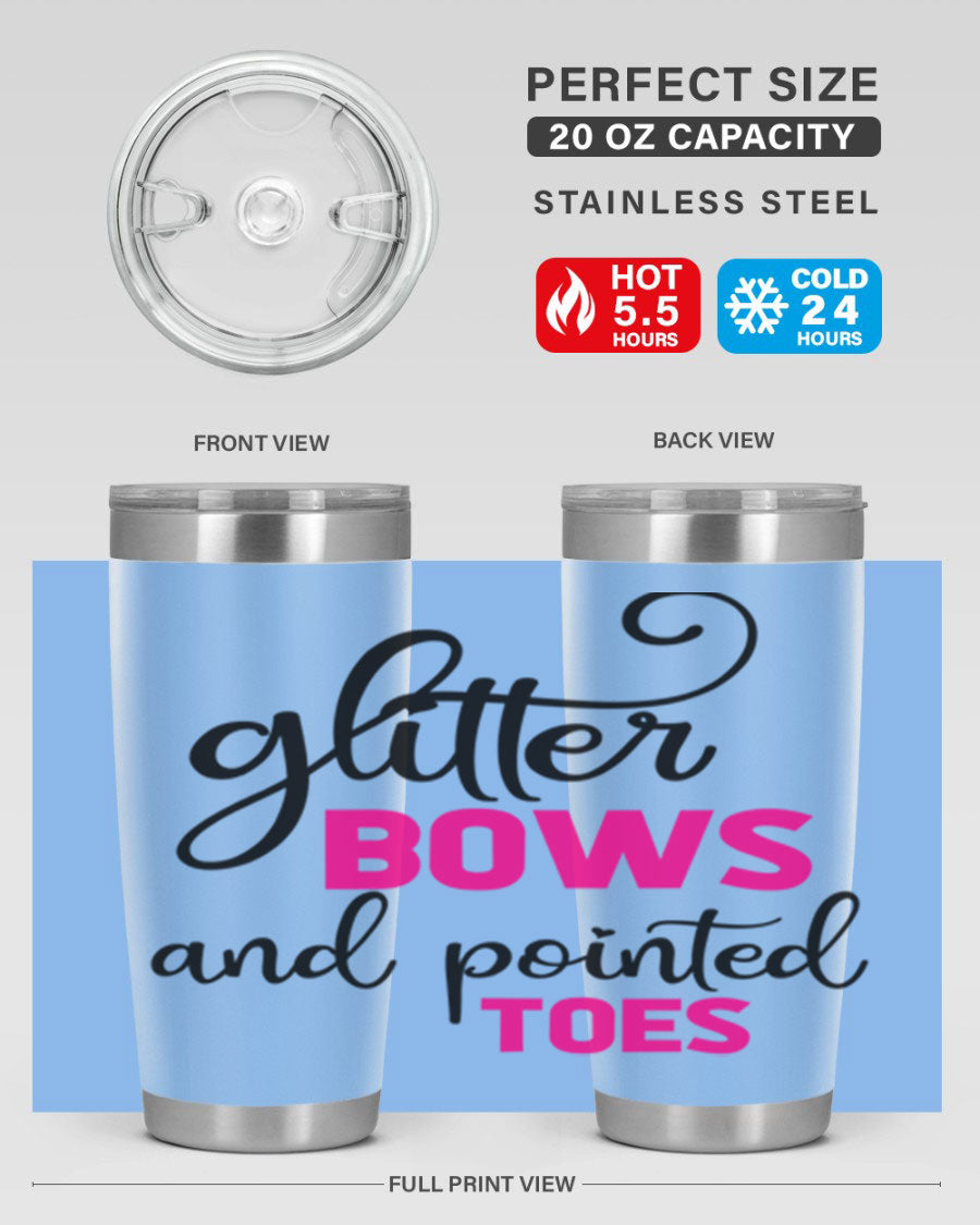 Glitter Bows and Pointed Toes 41# Tumbler featuring a stylish design with double wall vacuum stainless steel and a drink-thru lid.