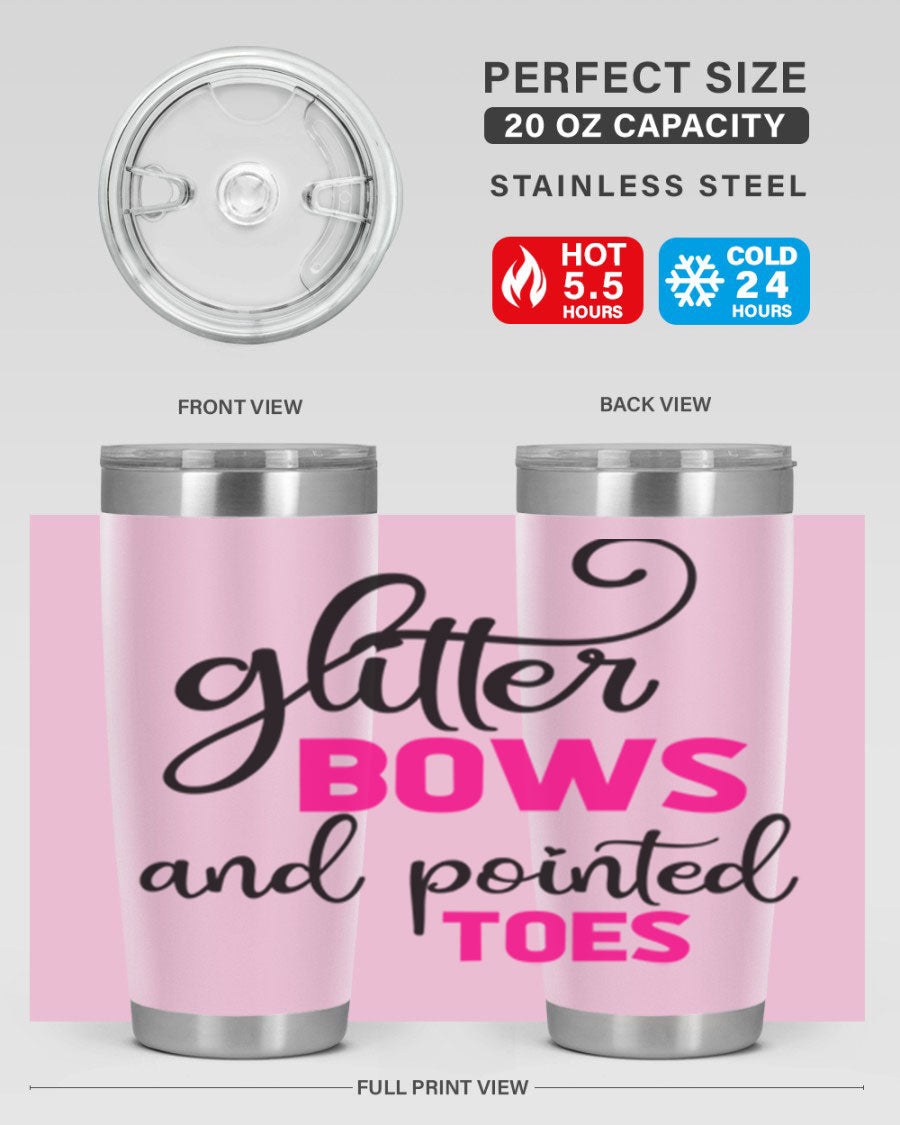 Glitter Bows and Pointed Toes 41# Tumbler featuring a stylish design with double wall vacuum stainless steel and a drink-thru lid.