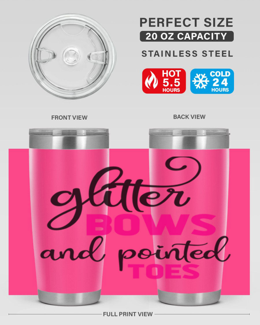 Glitter Bows and Pointed Toes 41# Tumbler featuring a stylish design with double wall vacuum stainless steel and a drink-thru lid.