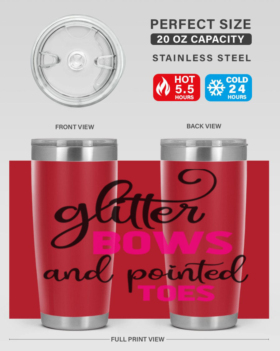 Glitter Bows and Pointed Toes 41# Tumbler featuring a stylish design with double wall vacuum stainless steel and a drink-thru lid.