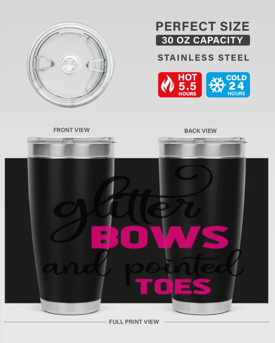 Glitter Bows and Pointed Toes 41# Tumbler featuring a stylish design with double wall vacuum stainless steel and a drink-thru lid.